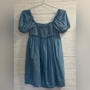 Sonoma Blue Smocked Puff Sleeve Dress Women’s Small Boho Cottagecore